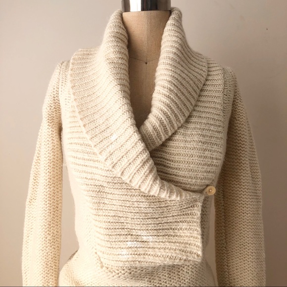 Wilfred Aritzia Women's Cream Chunky Wool Blend Shawl Collar Sweater XS - Picture 2 of 11